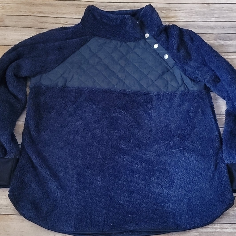 Navy blue mock neck 4 button pullover NWOT